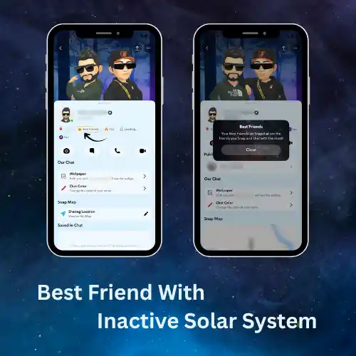Snapchat's Best Friend profile with inactive Solar System showing no planet popup on profile