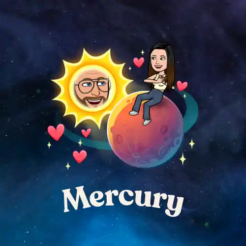 Mercury in Snapchat planets with best friend Bitmoji sitting closest to sun with hearts, showing strongest #1 friendship bond