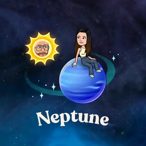 Neptune in Snapchat planets with best friend Bitmoji on the farthest blue planet and distant sun, showing lowest but still strong eighth bond