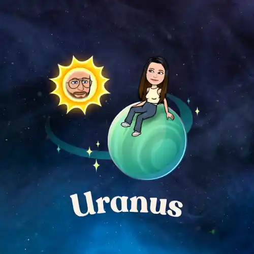 Uranus in Snapchat planets with best friend Bitmoji on tilted green planet and far sun, showing seventh friend bond