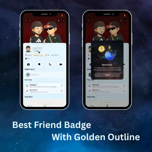 Snapchat's Best Friends badge with golden outline showing Solar System planet popup on profile