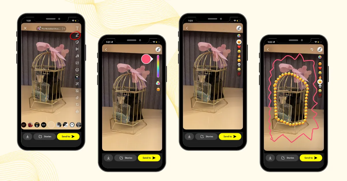 Demonstrating how to use Snapchat friend emojis and creative tools to draw on your snaps step by step