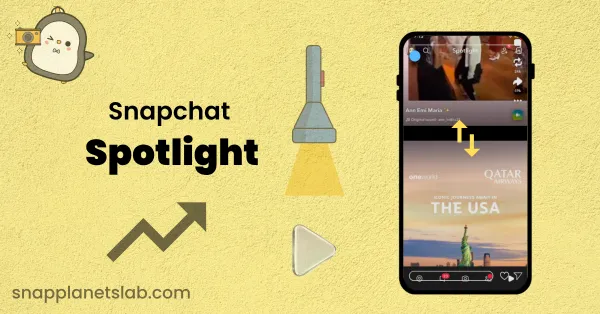 Snapchat Spotlight video playing on a smartphone with navigation arrows.