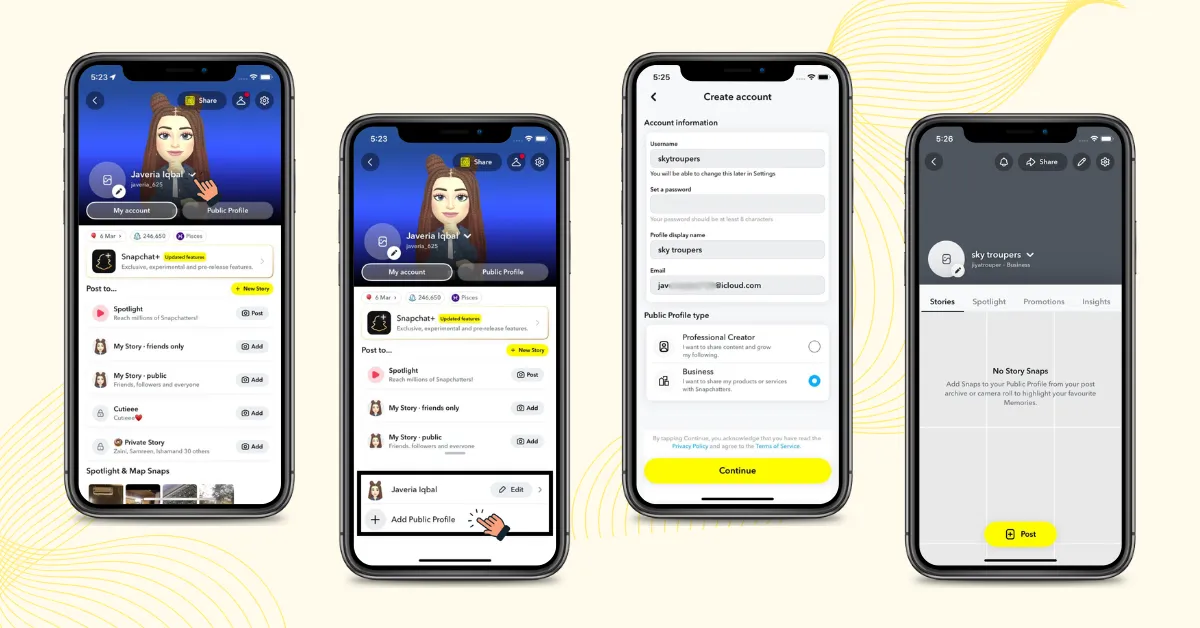 How to make a public profile on Snapchat with profile settings, Add Public Profile, account, and dashboard steps